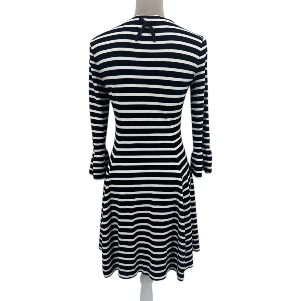 Kate Spade Broome Street Black White Stripe Dress Fit & Flare Pockets Size Small